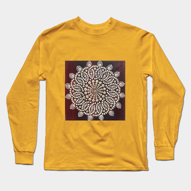 Burgundy-golden Mandala design Long Sleeve T-Shirt by Mymandala_art